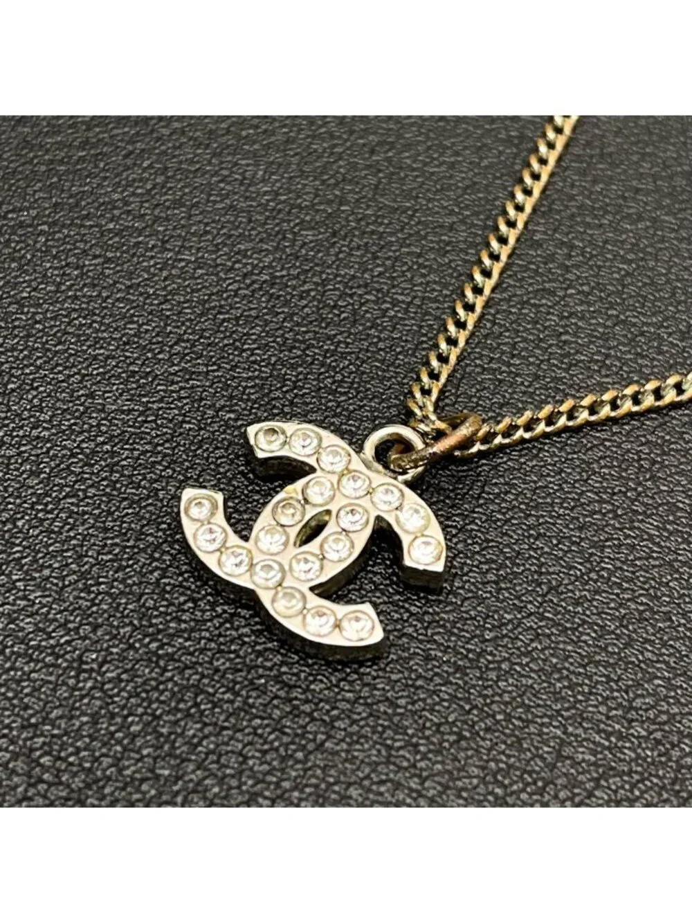 Chanel CC Logo Necklace Line Stone Icon Silver Coco - Picture 2 of 10